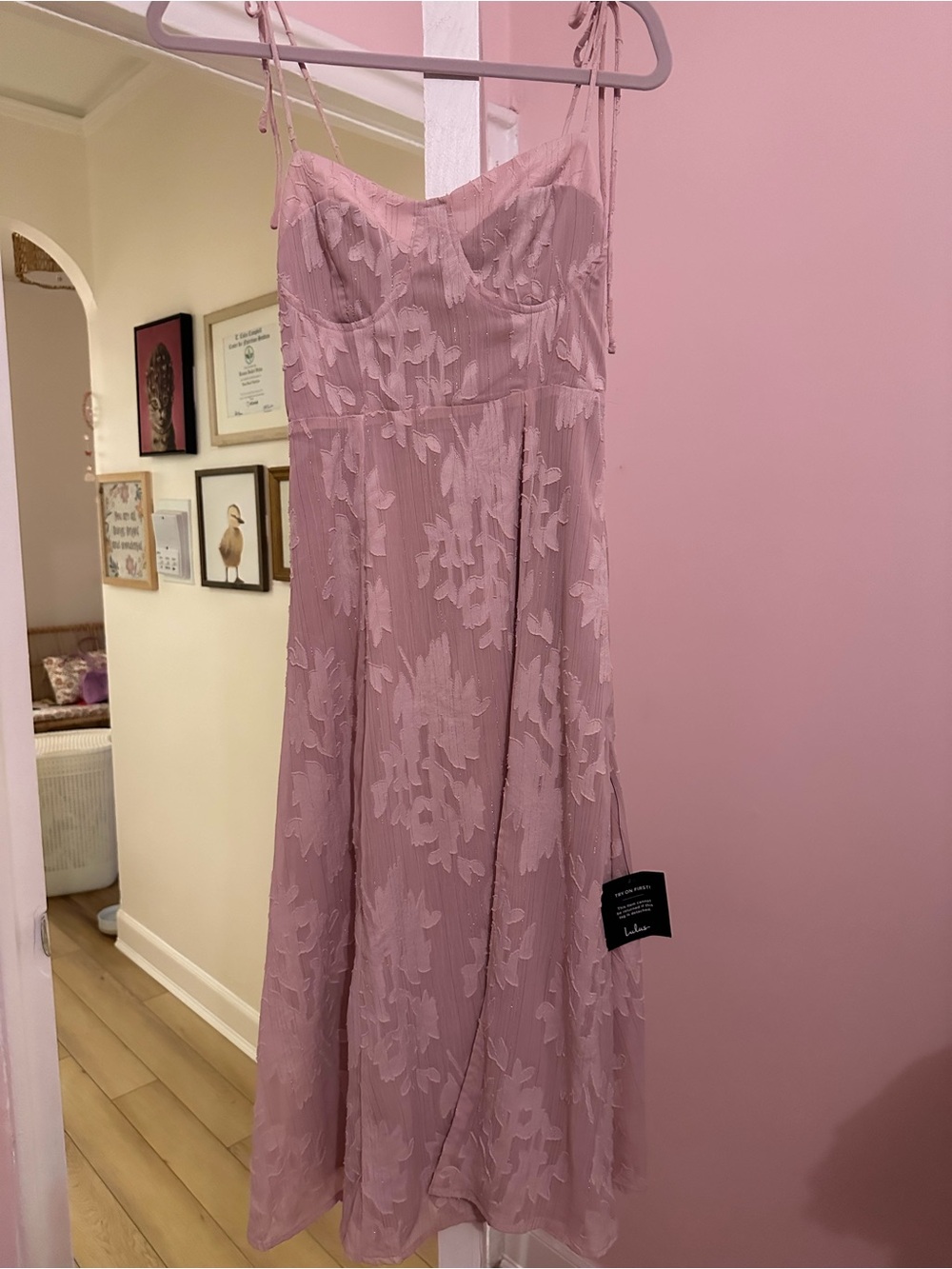 Lulus Loveliest Blush Pink Floral Lace Midi Dress